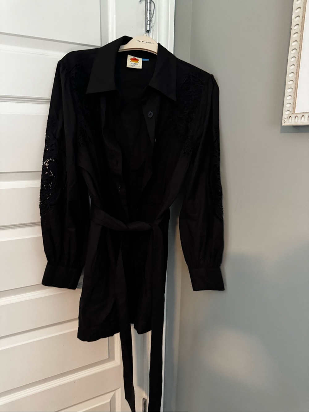 Black Tie-Waist Embroidered Romper- Farm Rio